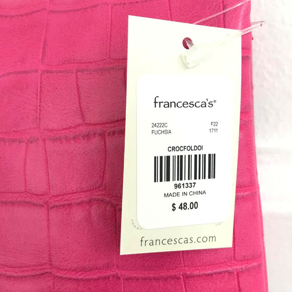 NWT Francesca's | Michele Croc Fold Over Crossbody, Fuchsia - Picture 3 of 8